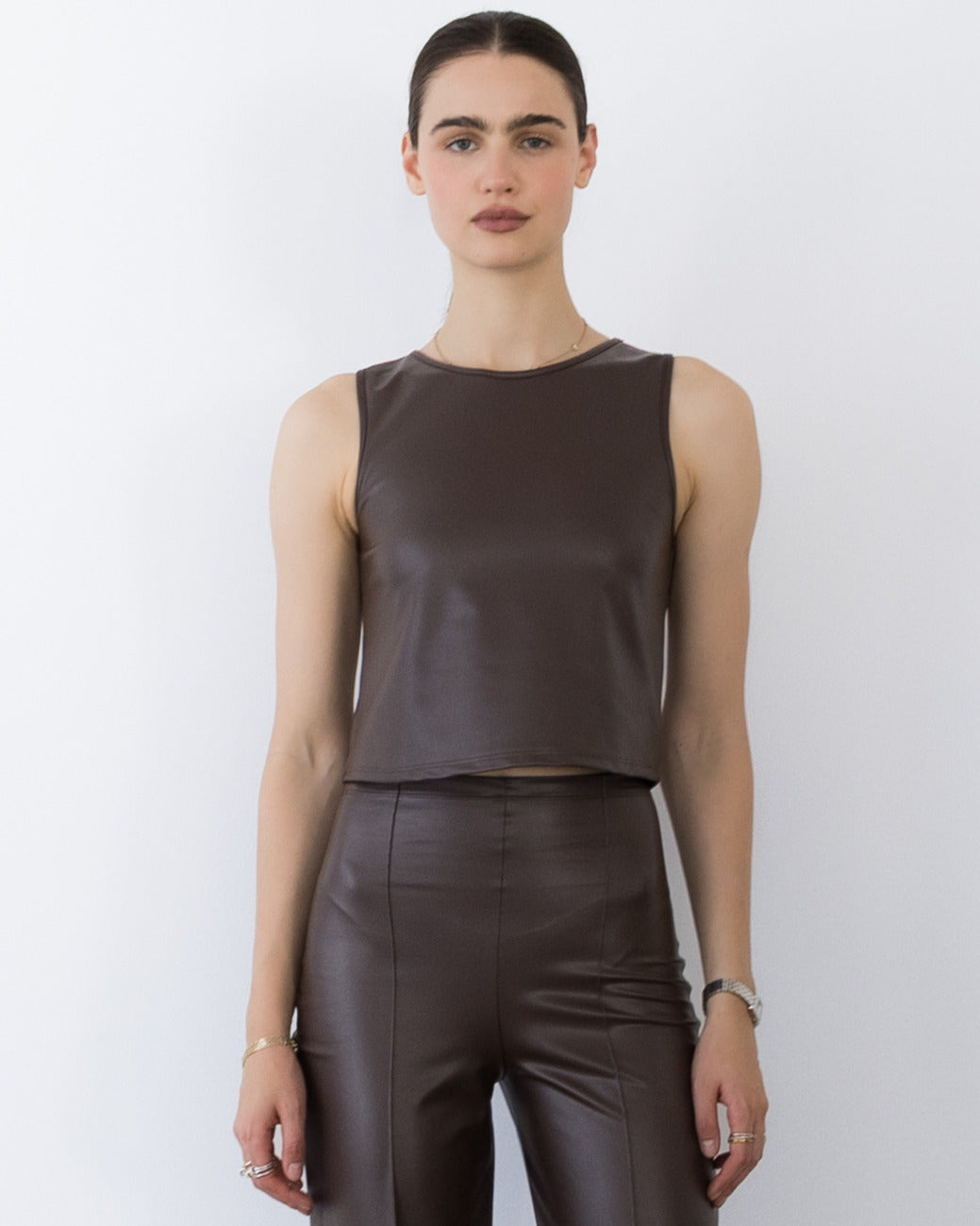 Coffee Vegan Leather Tank Top