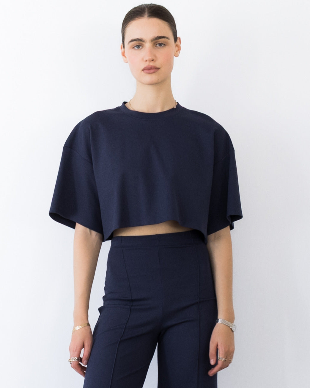Navy Ponte Knit Crop Top