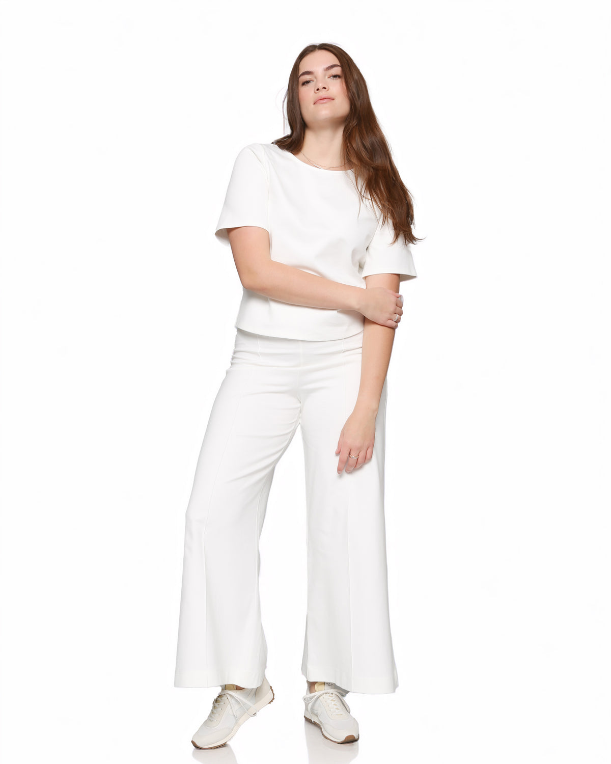 Off-White Ponte Knit Wide Leg Pant: Cropped