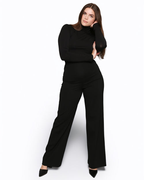 Black Ponte Knit Straight Leg Pant