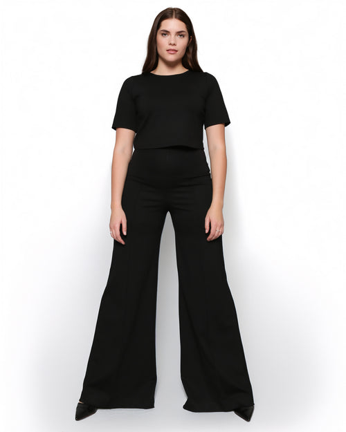 Black Ponte Knit Wide Leg Pant