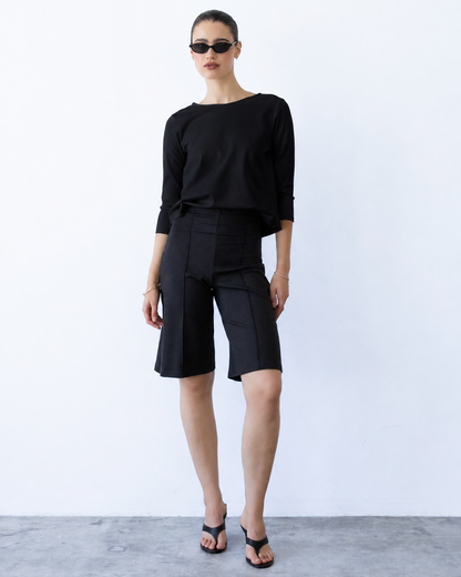Black Ponte Knit Shorts