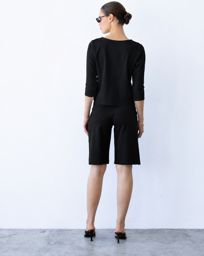 Black Ponte Knit Shorts
