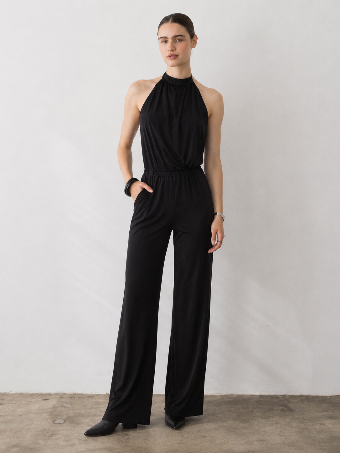 Black Backless Halter Jumpsuit