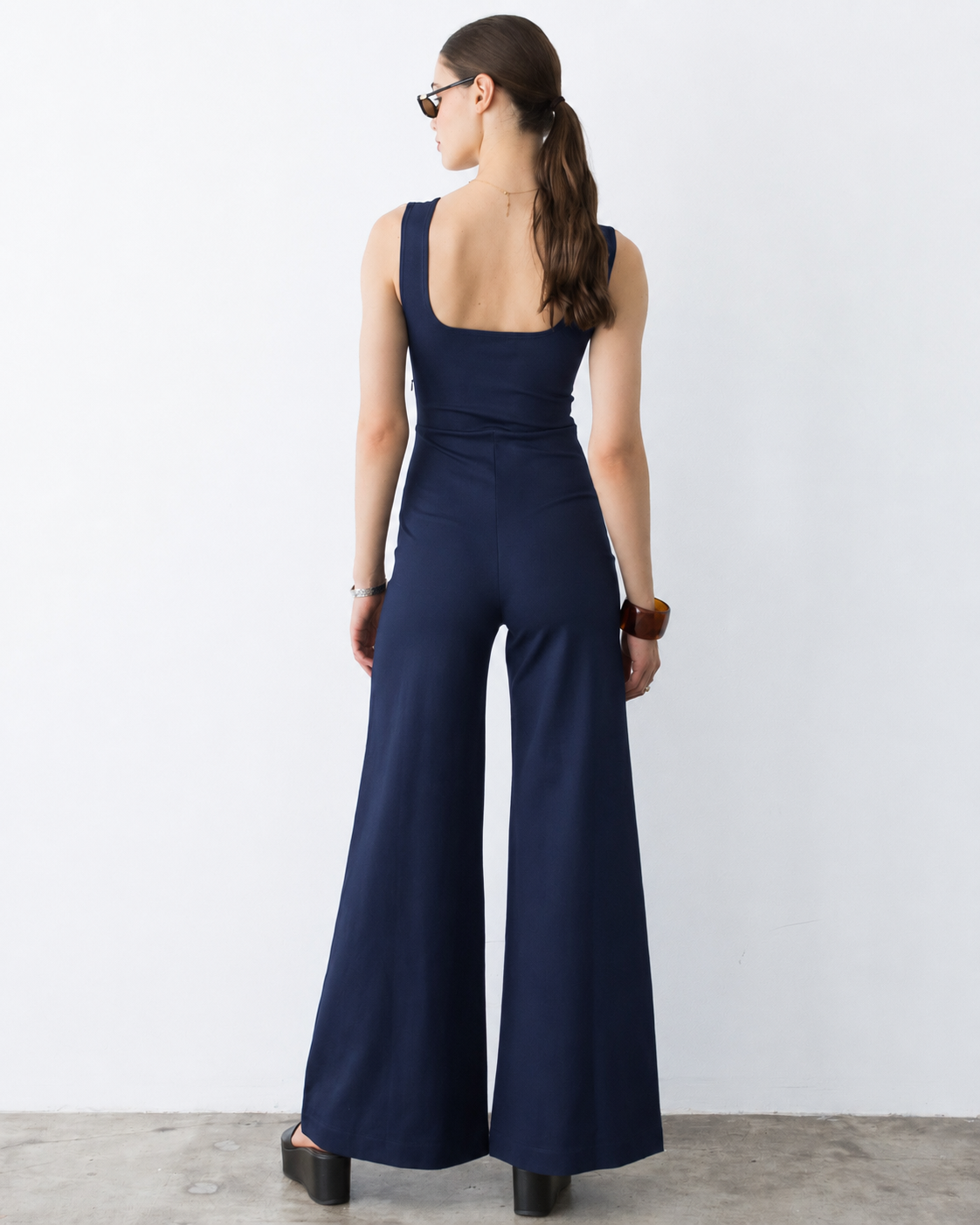 Navy Ponte Knit Tank Wide Leg Jumpsuit