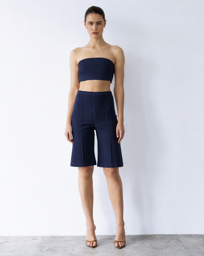 Navy Ponte Knit Shorts