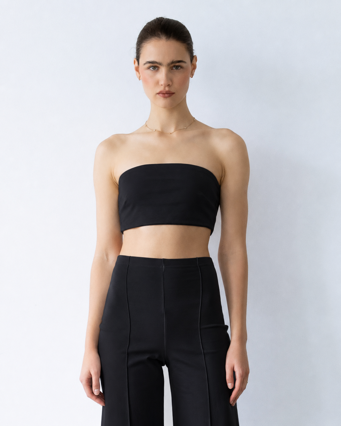 Black Ponte Knit Bandeau Top