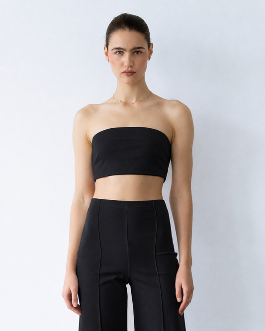 Black Ponte Knit Bandeau Top