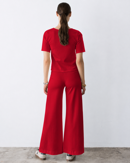 Red Ponte Knit Wide Leg Pant: Cropped
