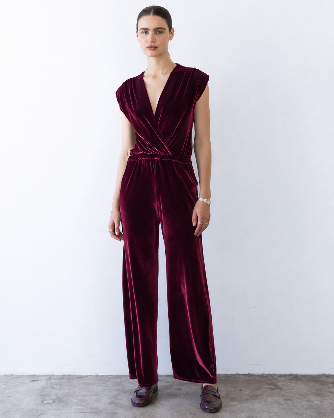 Merlot Stretch Velvet Classic Jumpsuit