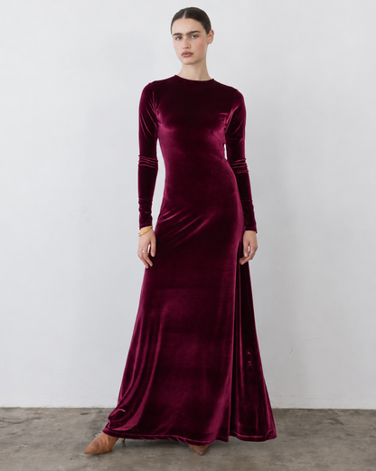 Merlot Stretch Velvet Kate Dress