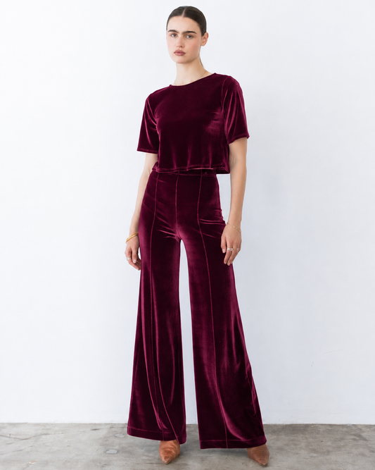 Merlot Stretch Velvet Wide Leg Pant