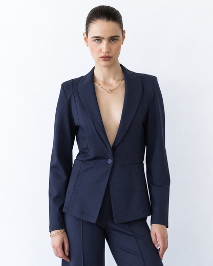 Navy Ponte Knit Fitted Blazer
