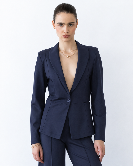 Navy Ponte Knit Fitted Blazer