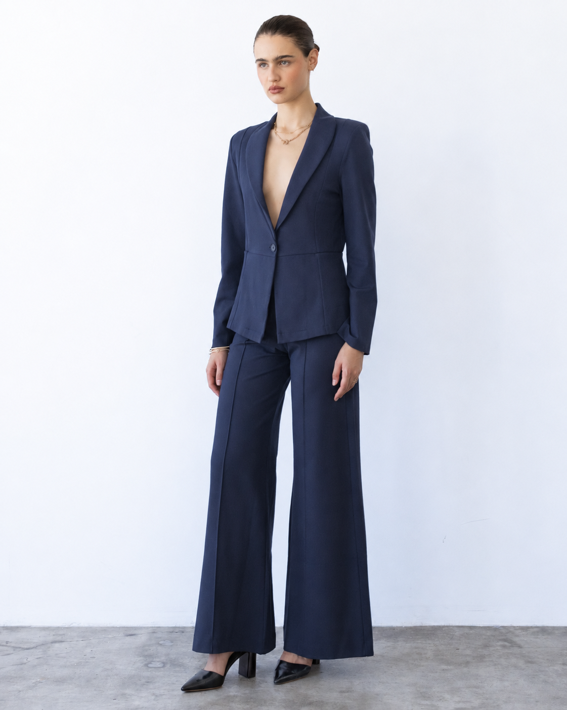 Navy Ponte Knit Fitted Blazer