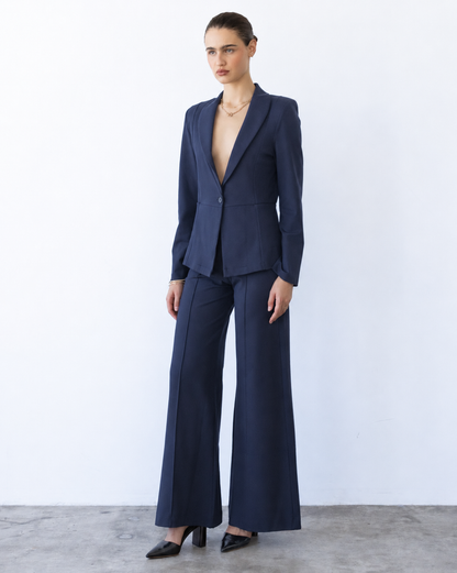 Navy Ponte Knit Fitted Blazer
