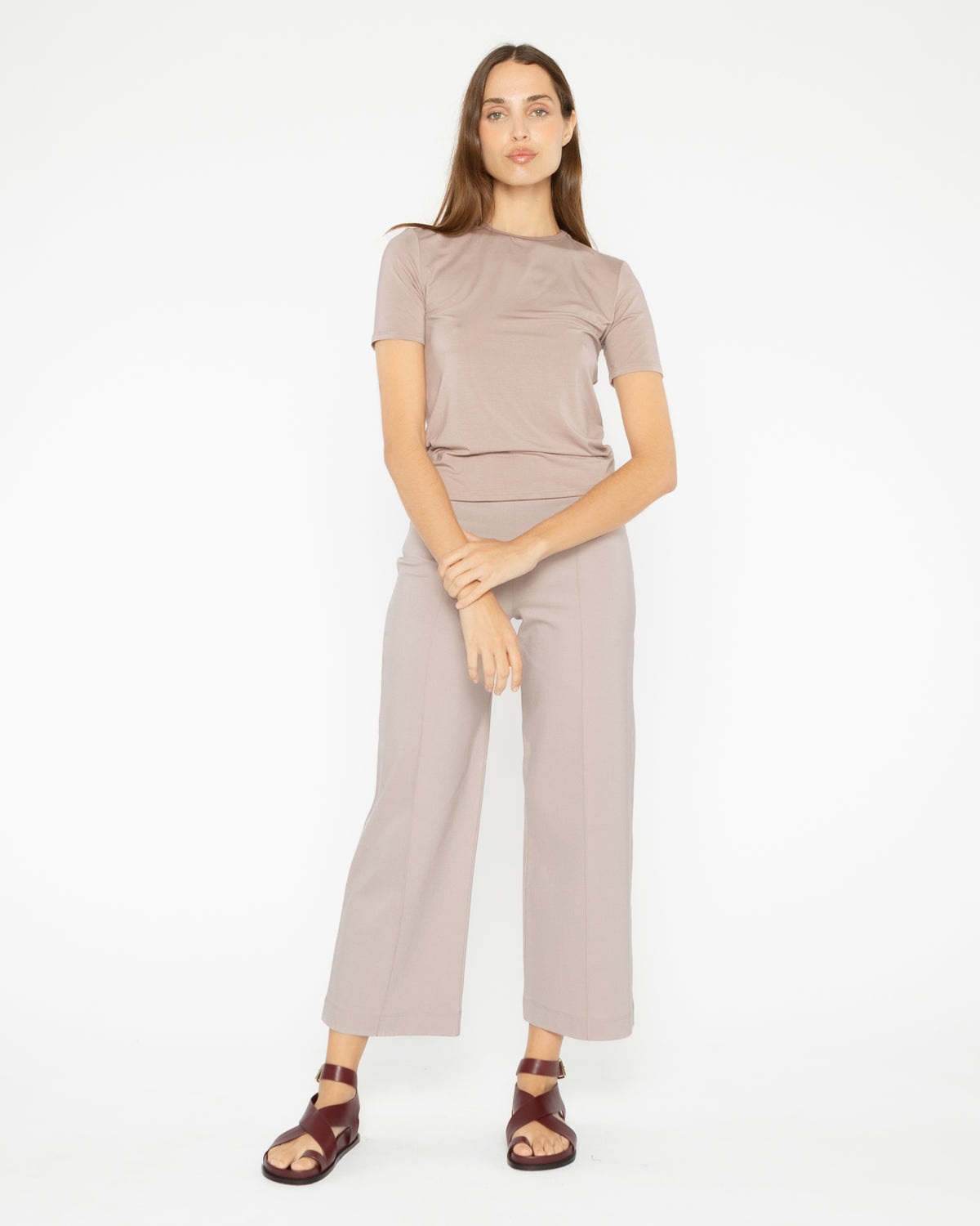 Clay Ponte Knit Straight Leg Pant: Cropped