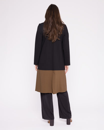 Black/Camel Ponte Knit Color Block Smoking Jacket