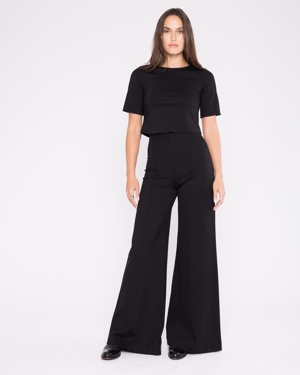 Black Ponte Knit Wide Leg Pant