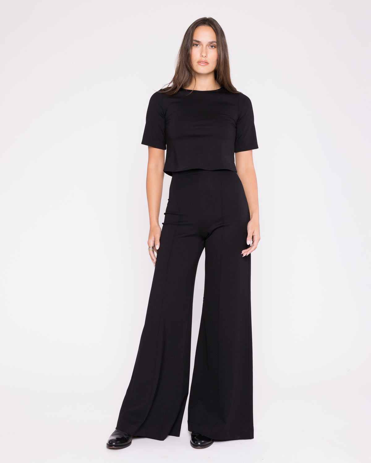 Black Ponte Knit Wide Leg Pant