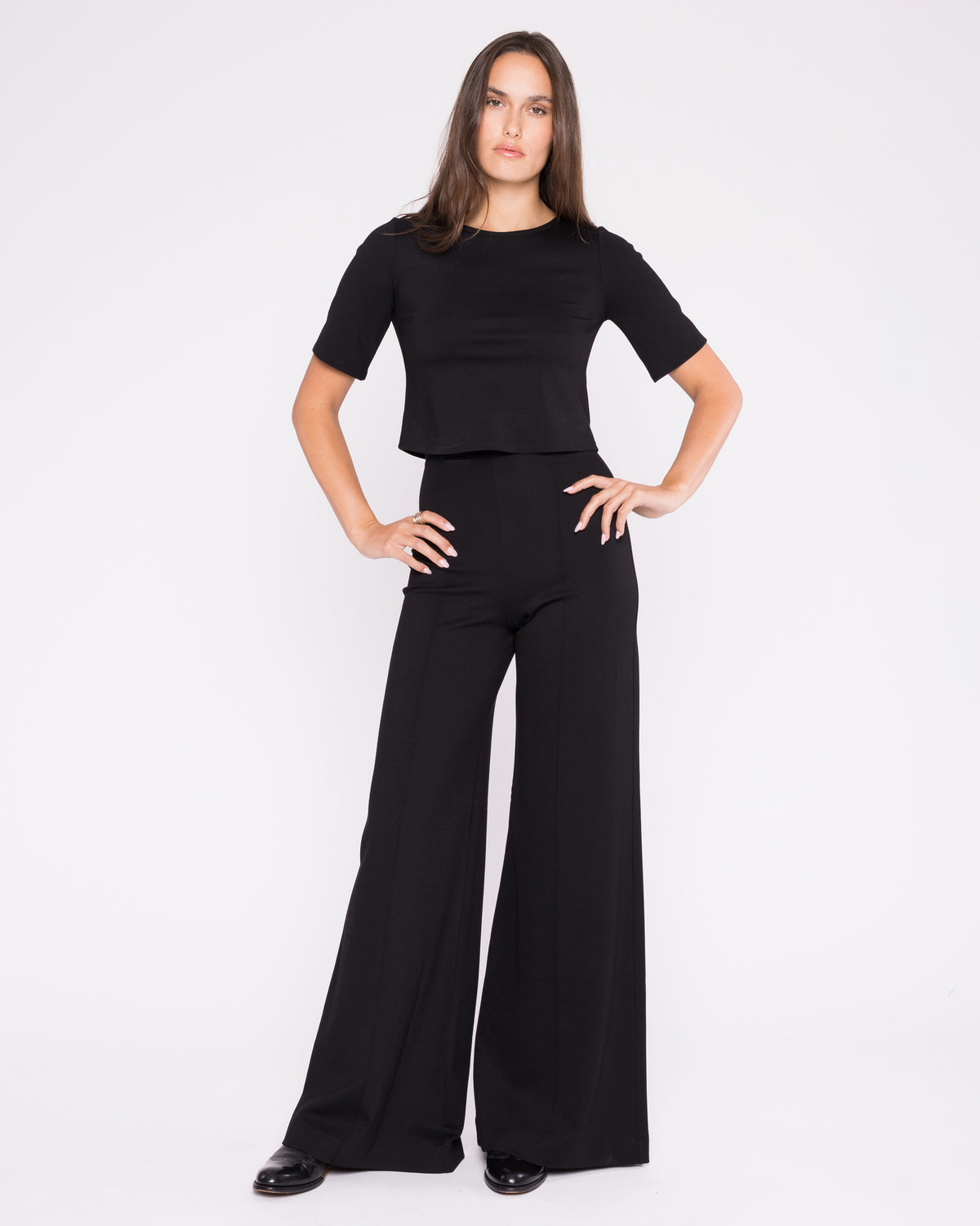 Black Ponte Knit Wide Leg Pant