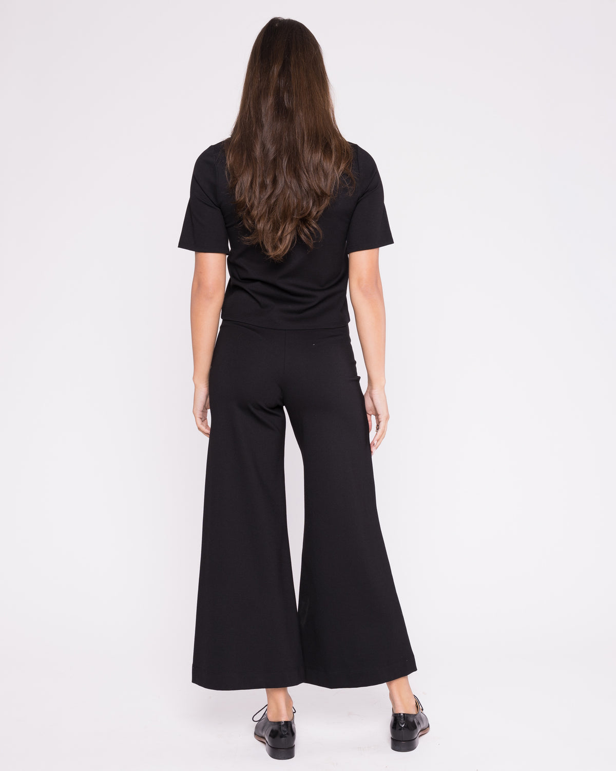 Black Ponte Knit Wide Leg Pant: Cropped