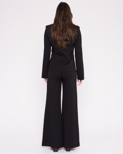 Black Ponte Knit Fitted Blazer