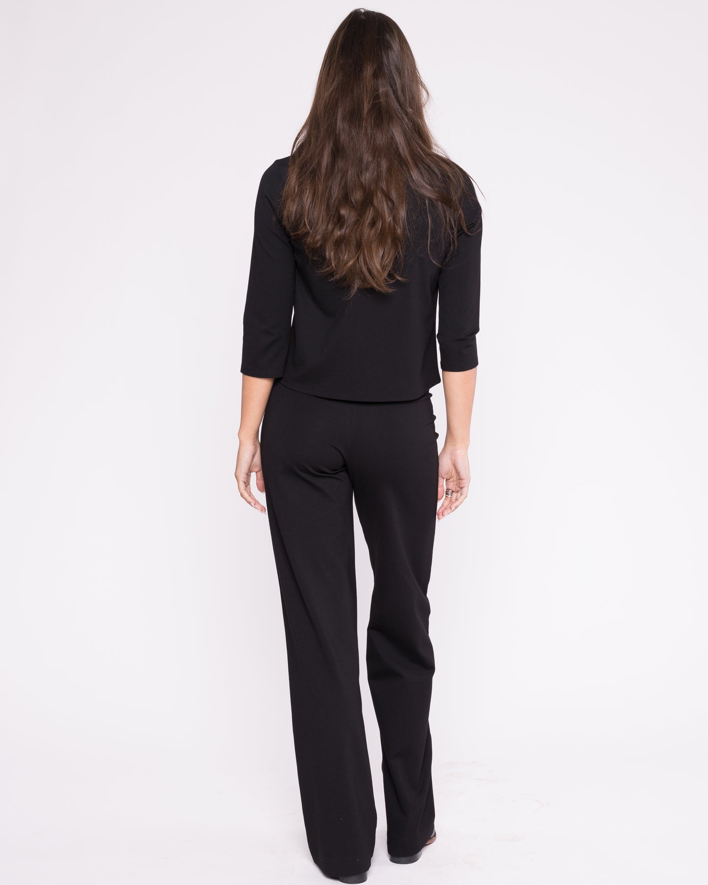 Black Ponte Knit 3/4 Sleeve Top