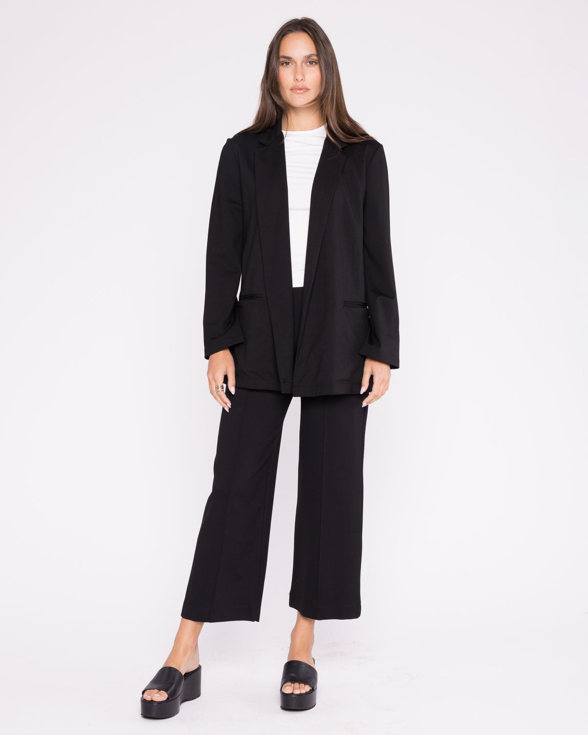 Black Ponte Knit Straight Leg Pant: Cropped