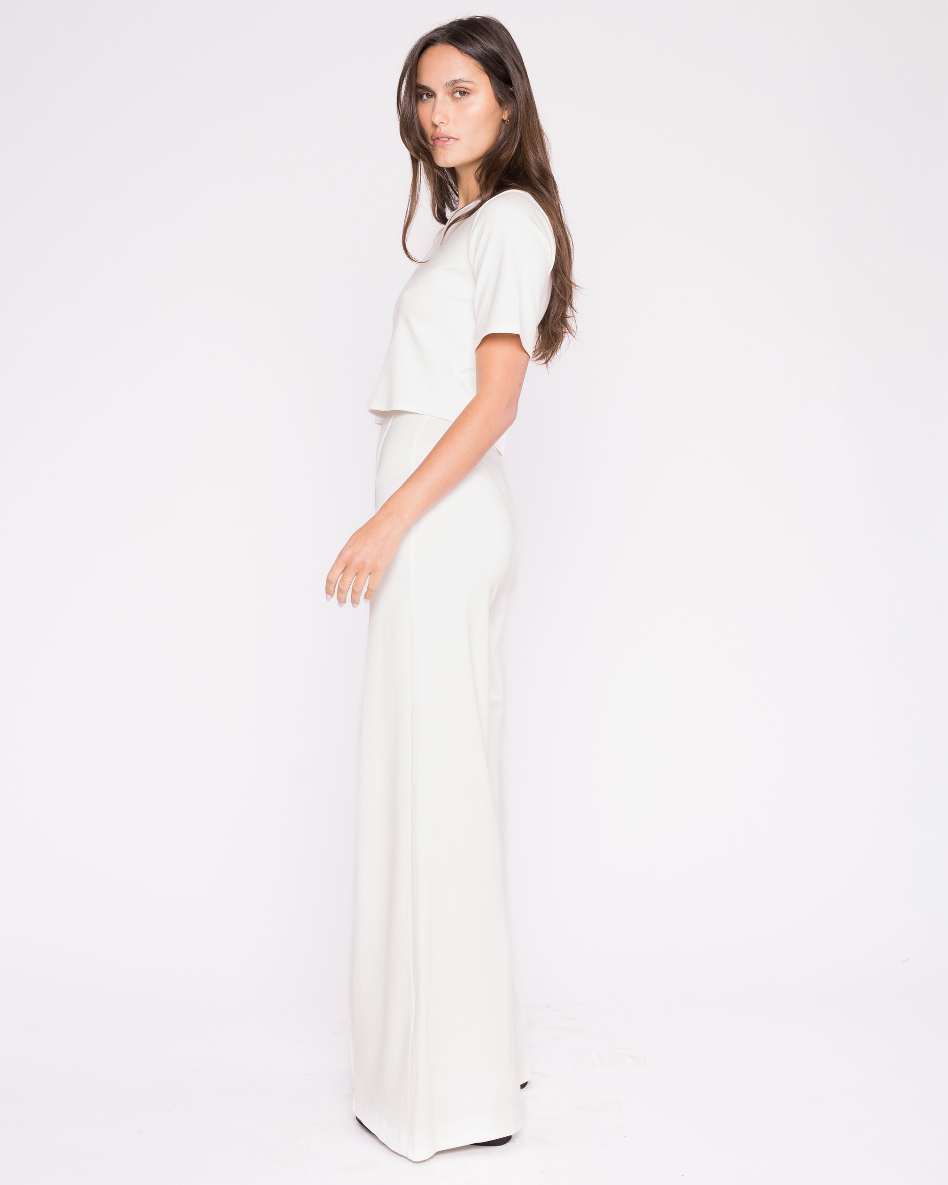 Off-White Ponte Knit Long Wide Leg Pant | Ripley Rader Off-White Ponte Knit Long Wide Leg Pant | Ripley Rader
