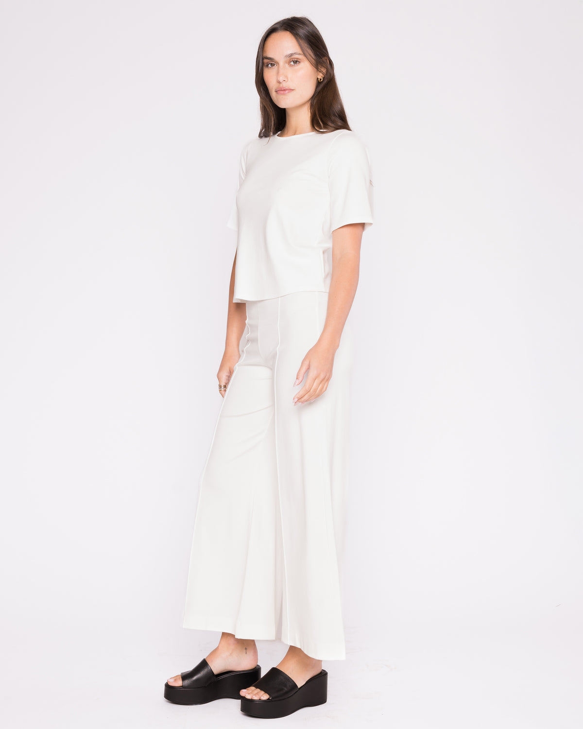 Off-White Ponte Knit Wide Leg Pant: Cropped