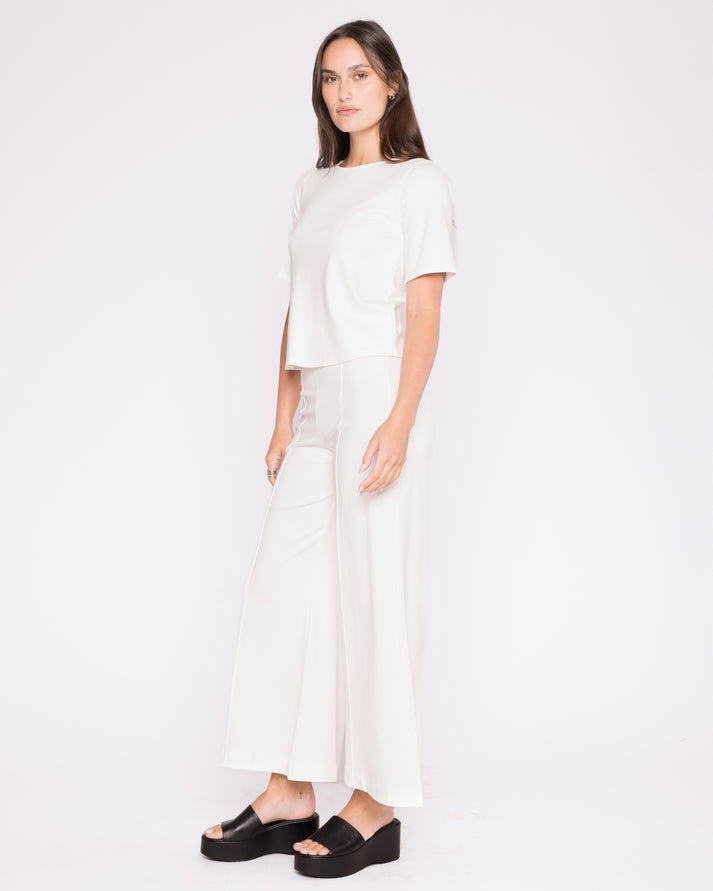 Ponte Knit Long Wide Leg Pant Off-White - Ripley Rader