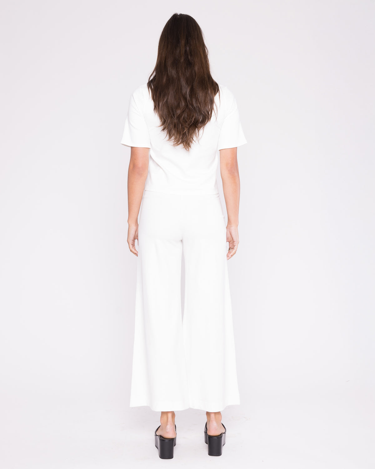 Off-White Ponte Knit Wide Leg Pant: Cropped