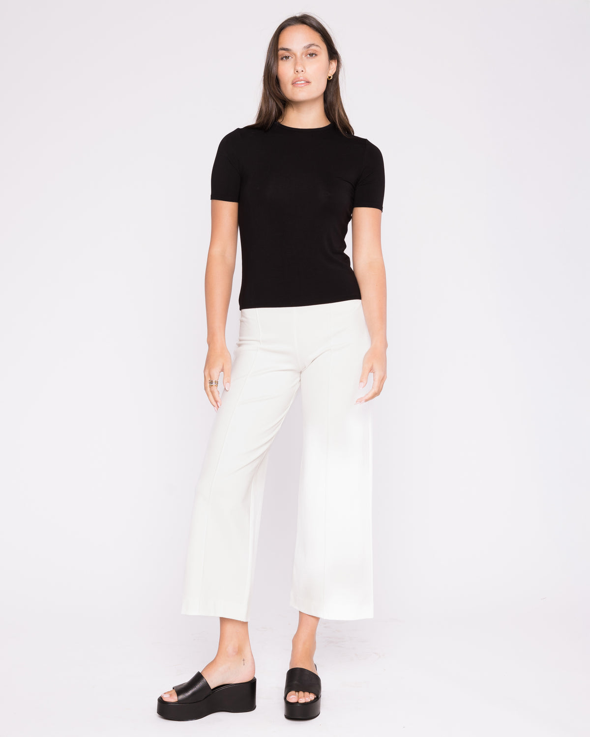 Off-White Ponte Knit Straight Leg Pant: Cropped