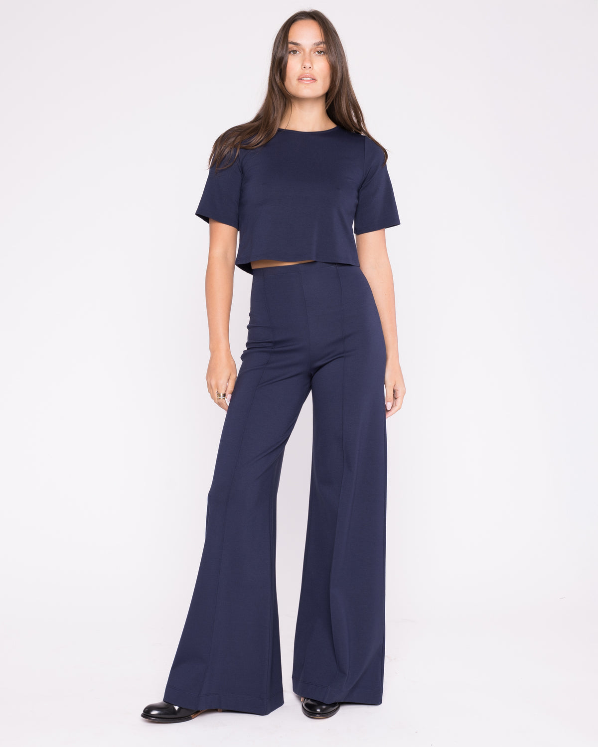 Navy Ponte Knit Wide Leg Pant