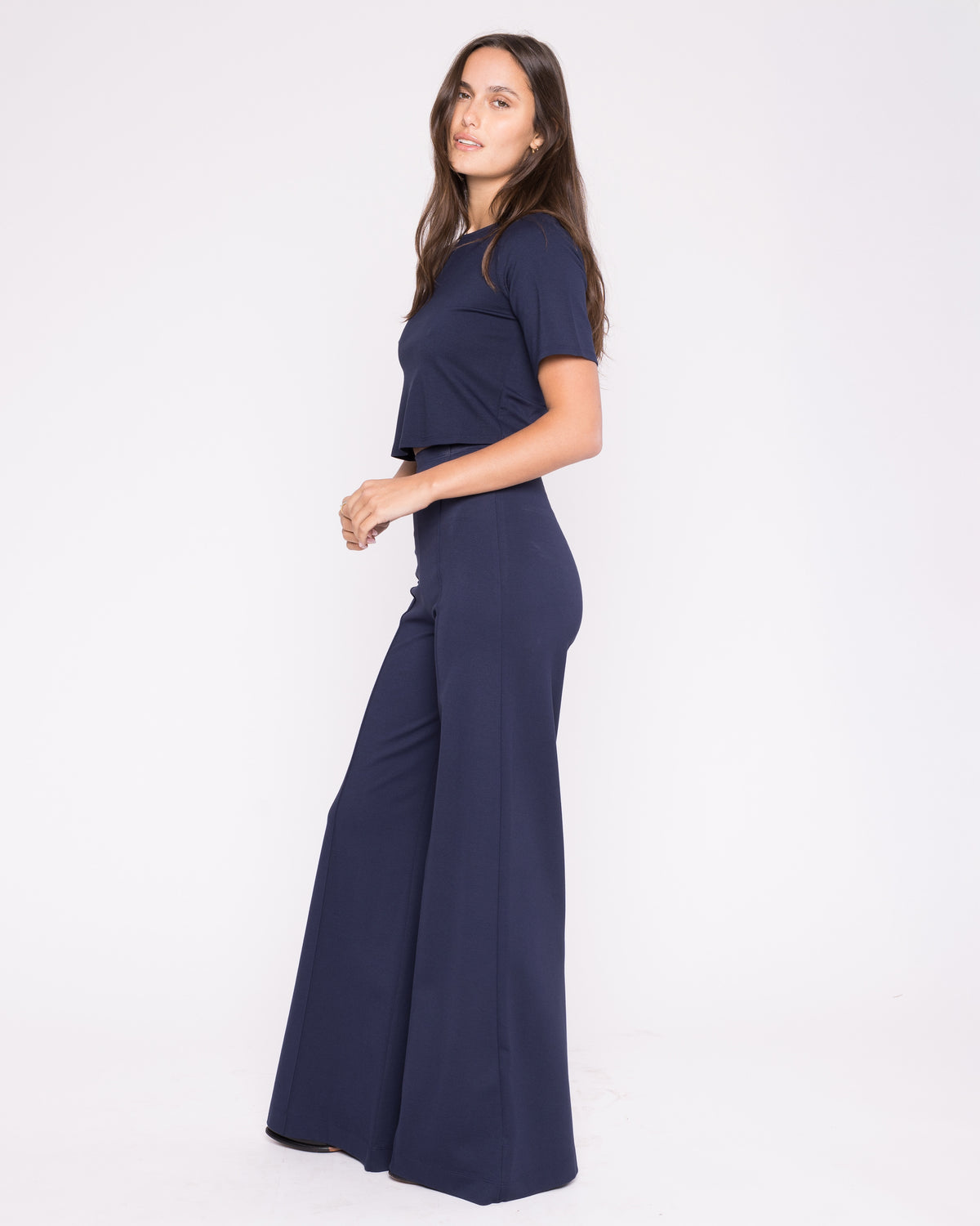 Navy Ponte Knit Wide Leg Pant