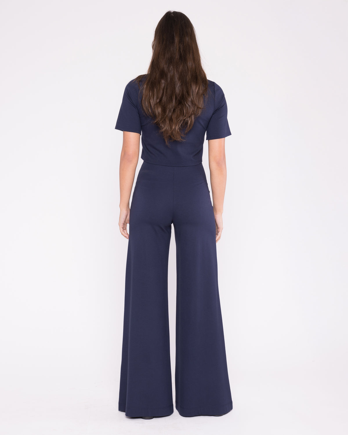 Navy Ponte Knit Wide Leg Pant