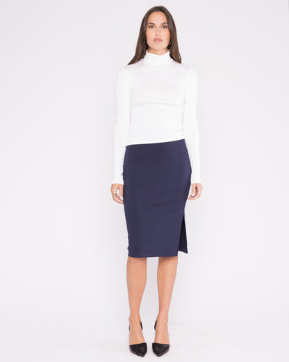 Navy Ponte Knit Pencil Skirt