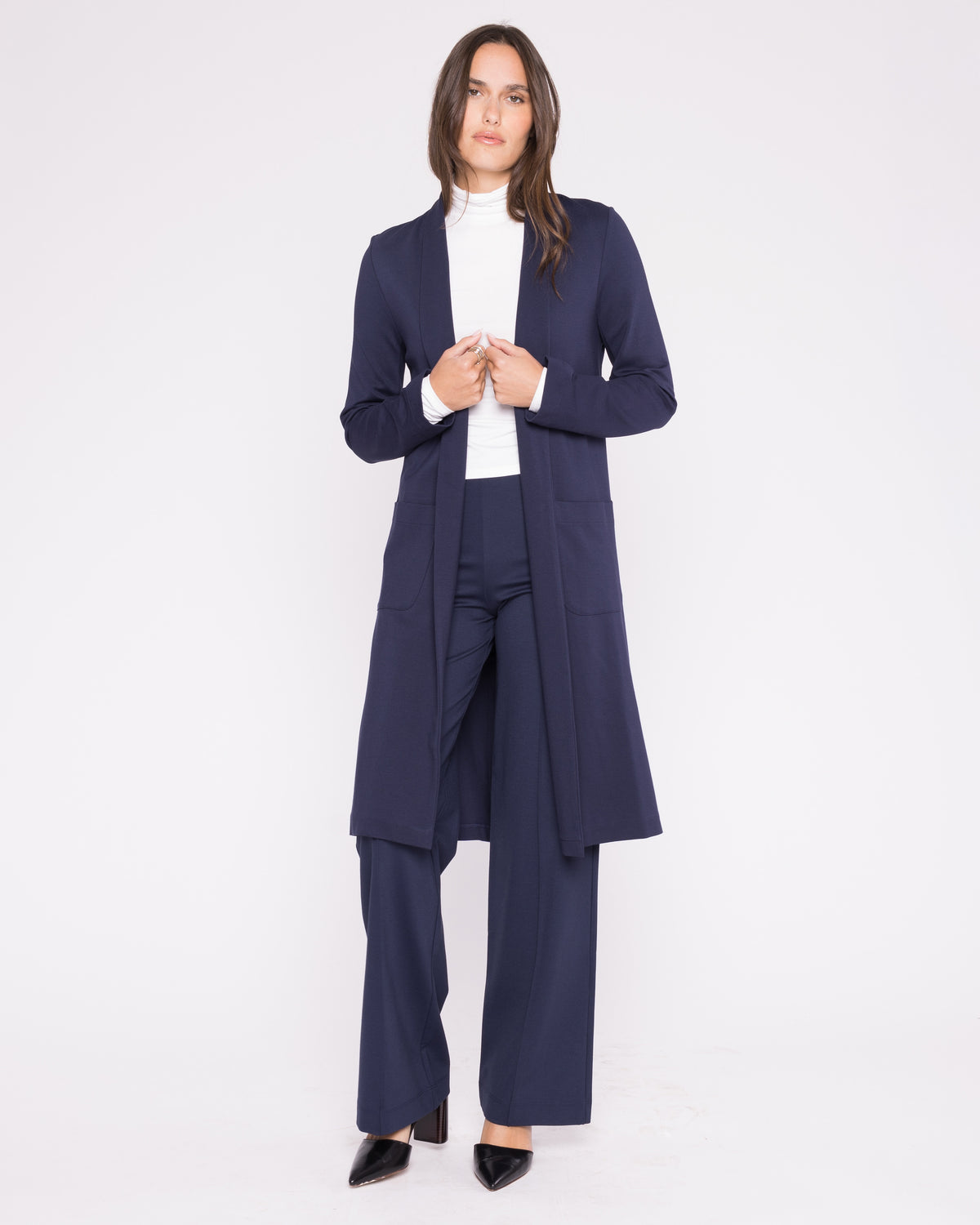 Navy Ponte Knit Smoking Jacket