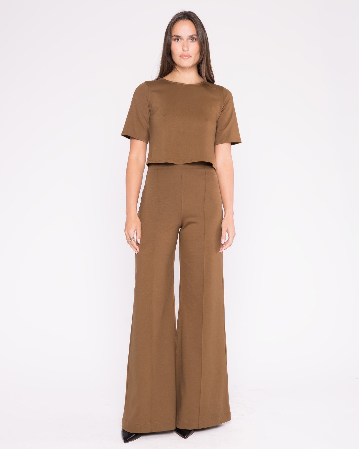 Camel Ponte Knit Wide Leg Pant