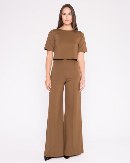 Camel Ponte Knit Wide Leg Pant