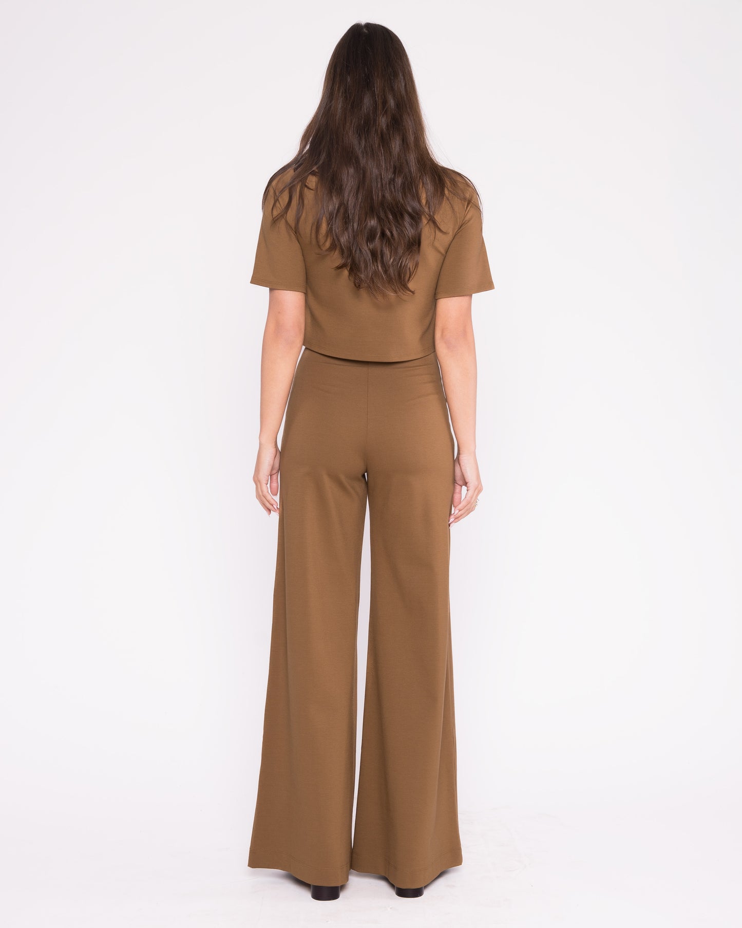 Camel Ponte Knit Wide Leg Pant