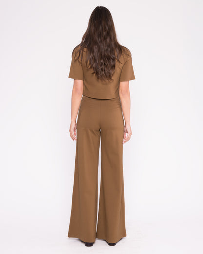 Camel Ponte Knit Wide Leg Pant