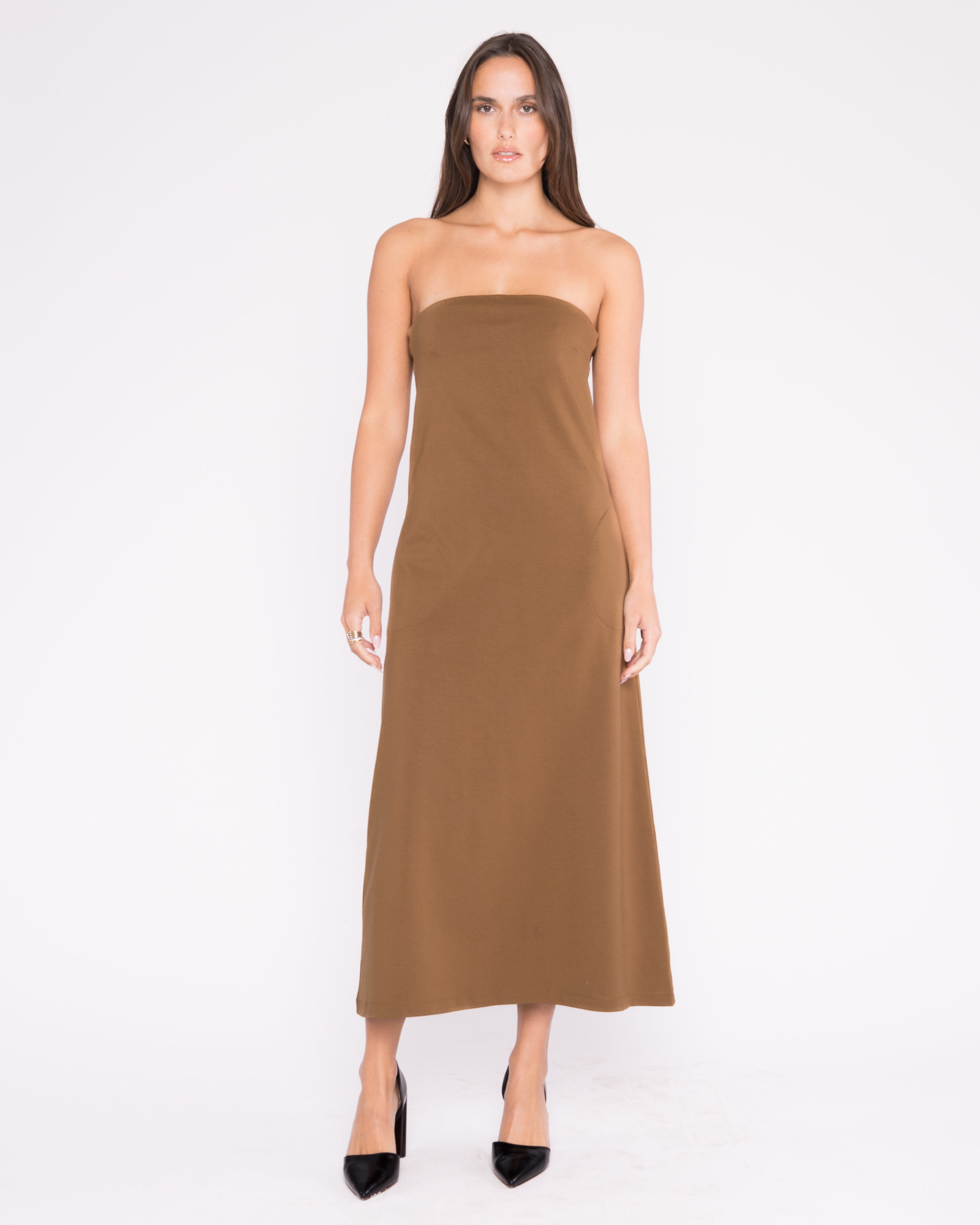 Camel Ponte Knit Perfect Dress