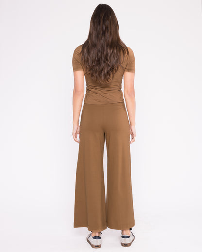 Camel Ponte Knit Wide Leg Pant: Cropped