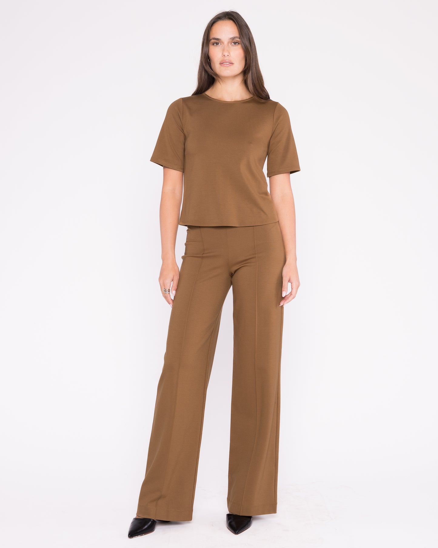 Camel Ponte Knit Straight Leg Pant