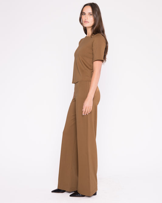 Camel Ponte Knit Short Sleeve Top Extended