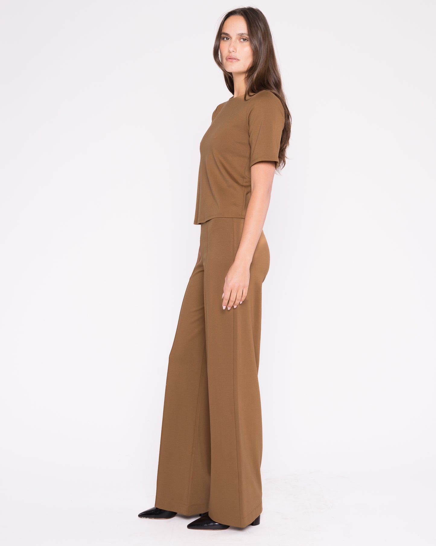 Camel Ponte Knit Straight Leg Pant