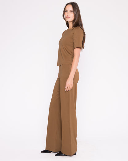 Camel Ponte Knit Straight Leg Pant