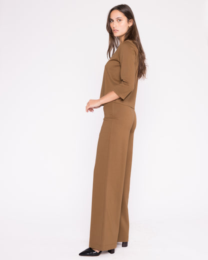 Camel Ponte Knit 3/4 Sleeve Top